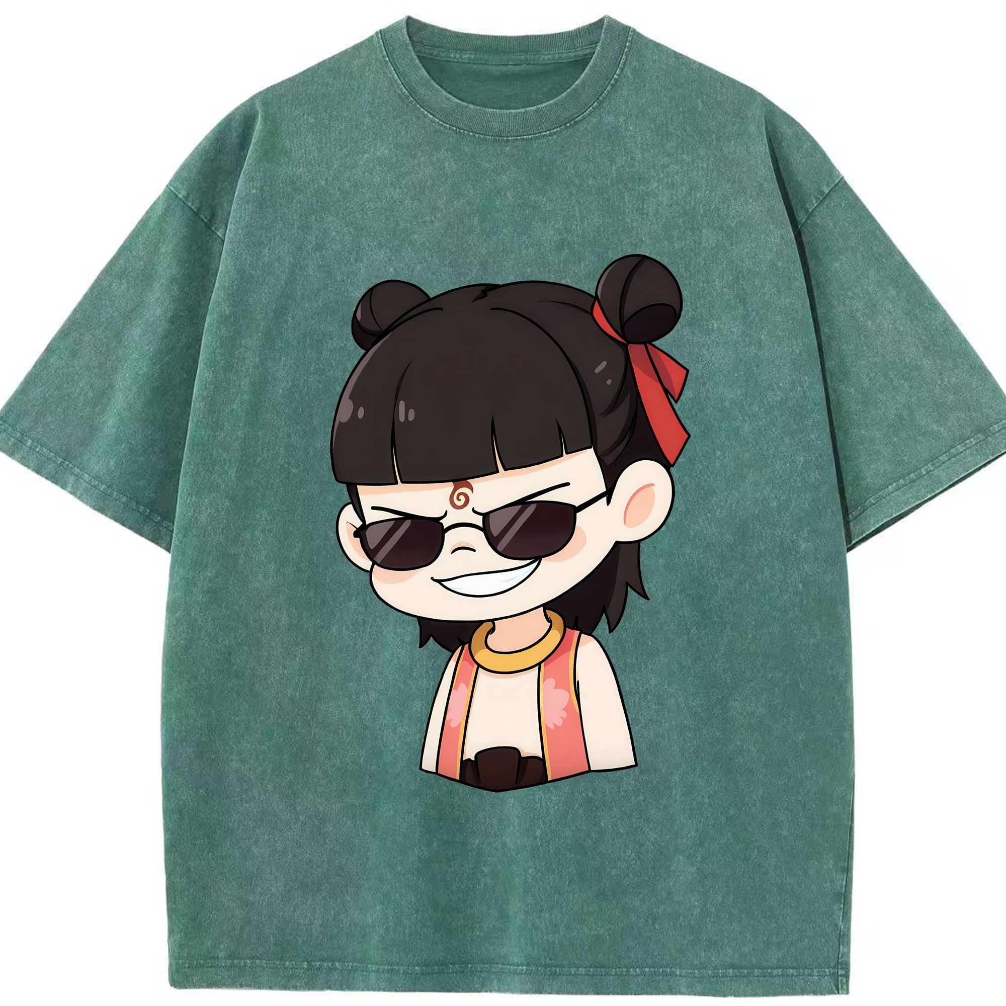 （画像用） Ne Zha 2 ナタ 魔童の大暴れ 綿100% ヴィンテージ風 半袖Tシャツ（フロントプリント）